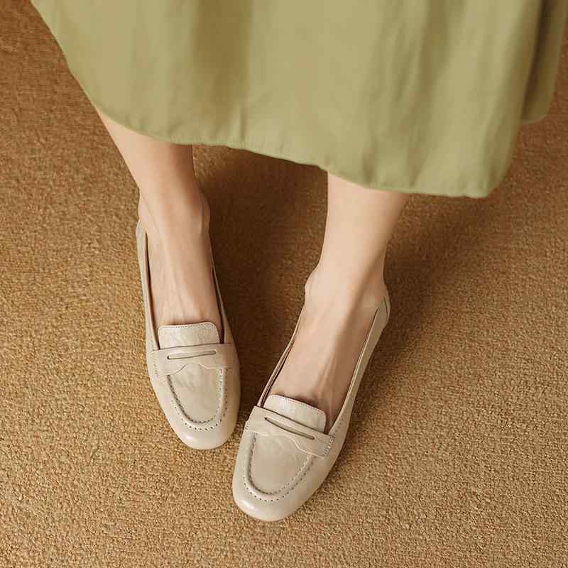 ローファー レディース 柔らかい羊革 浅口 ラウンドトゥ パンプス バレエシューズ スリッポン 低ヒール 軽量 ゴム底 豚革裏地 天然皮革インソール 通勤 デイリーユース シンプル 無地 オールシーズン