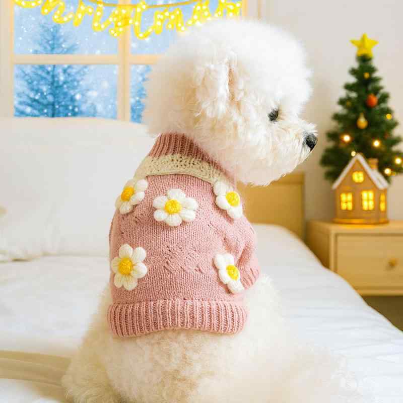 犬服 小型犬 子犬 秋冬 厚手 防寒 暖かい 花柄 カジュアル セーター ニット ポメラニアン トイプードル..