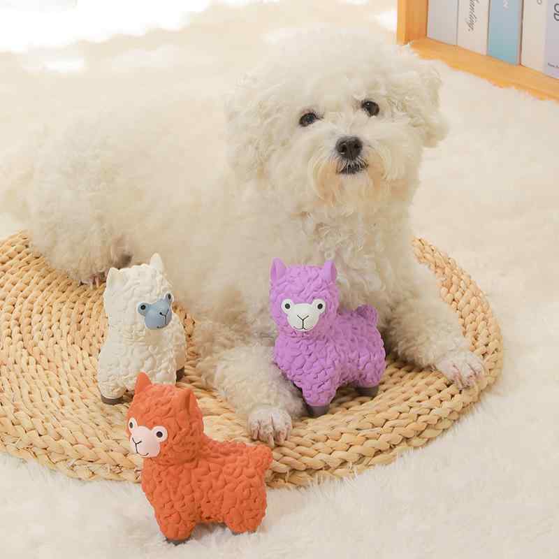 犬用おもちゃ 小型犬 ラテックス製 音が鳴る 噛むおもちゃ デンタルトイ アルパカ 高反発コットン ぬいぐるみ ストレス解消 ソフトトイ 乳白色 パープル ブラウン