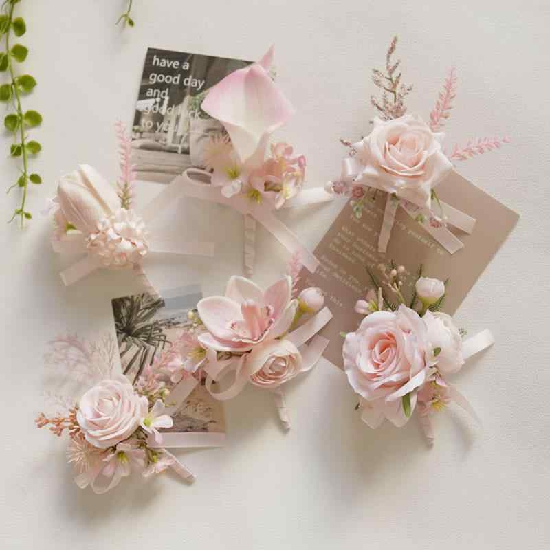 ウェディング小物 ナチュラルテイスト 洋風 コサージュ リストブーケ 結婚式 披露宴 二次会 パーティー 宴会 ゲスト用 布製 ピンク(x2)