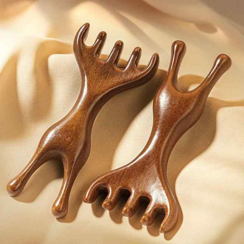 かっさ マッサージコーム 鹿の角 6本爪 両用 多機能 ヘッドケア 頭皮マッサージ 経絡 目元マッサージ 血行促進 リラックス 美容 健康 グッズ