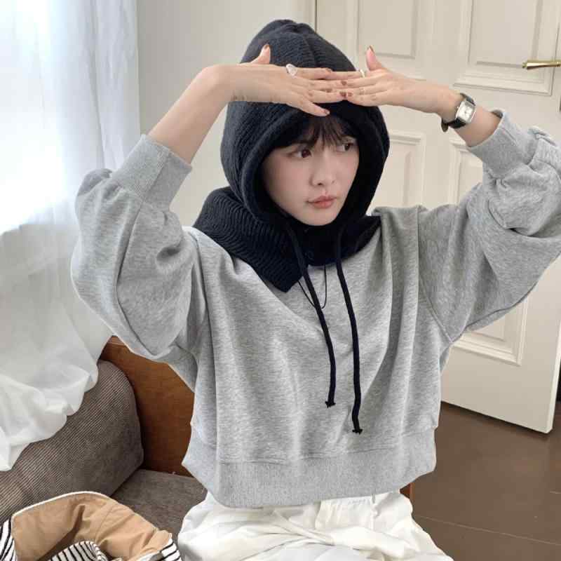 ニット帽 レディース ユニセックス バラクラバ 保温 防寒 ネックウォーマー一体型 耳当て 首保護 防風 通気性 韓国風 シンプル カジュアル スポーツ 秋冬 毛糸 起毛素材(x2)