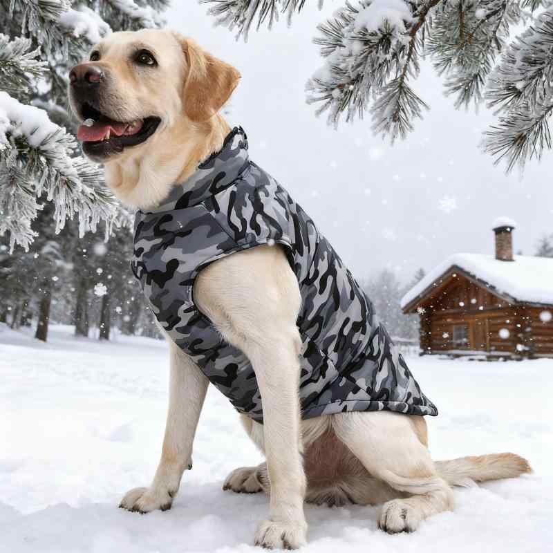 犬服 ドッグウェア ペットウェア 大型犬用 秋冬 防水加工 防寒 保温 あったか 厚手 迷彩柄 ダウン風 中..