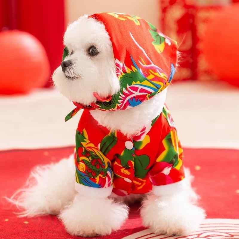 ペット服 犬 猫用 小型犬 秋冬 防寒 保温 フランネル 東北大花柄 レトロ 綿入り ワインレッド テディ ヨークシャー