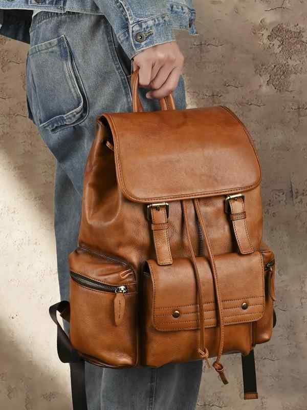 リュックサック メンズ 超軽量 14インチPC収納 A4対応 本革 牛革 ヌメ革 ベジタブルタンニンレザー レ..