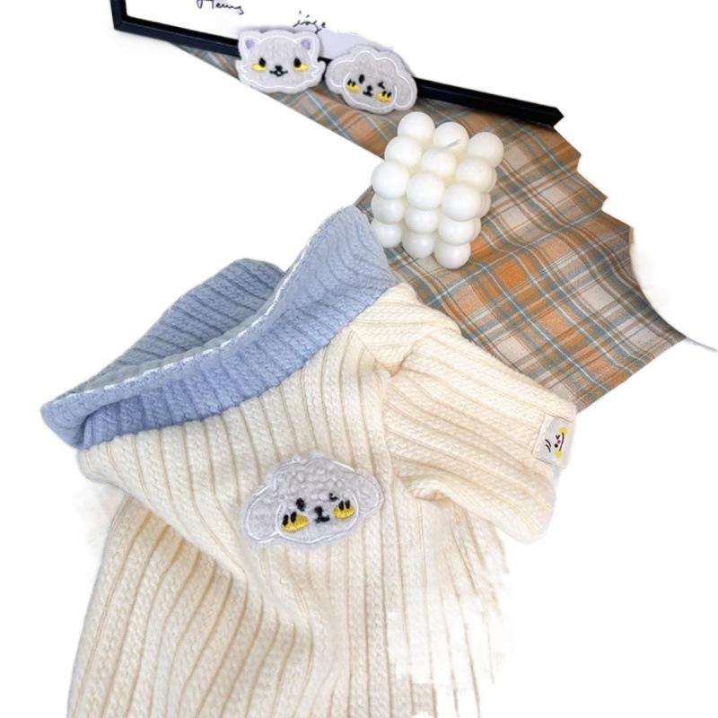 ドッグウェア キャットウェア 犬 猫用 ふわふわ 暖かい ニット カーディガン バイカラー 襟付き トップ..