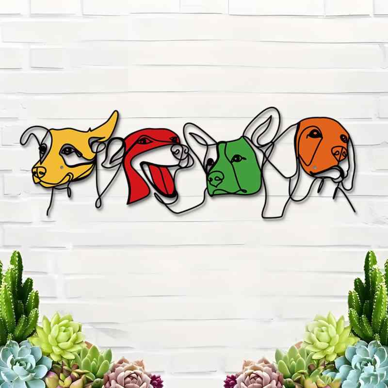 壁飾り アイアン 4匹の犬 ドッグ ウォールデコ おしゃれ かわいい シンプル モダン メタルアート オブジェ インテリア 雑貨 リビング 玄関 ガーデン 庭 ベランダ 店舗用 ブラック(x2)