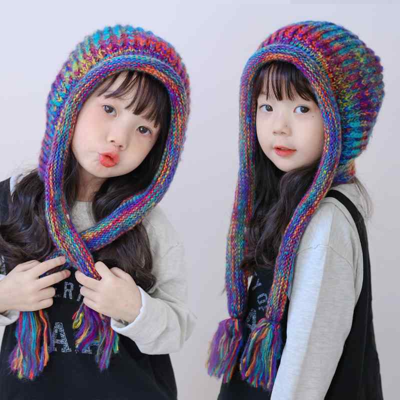 ニット帽 女の子 キッズ 子供用 耳当て付き イヤーマフ マフラー一体型 ネックウォーマー あったか 厚..