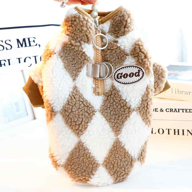 ドッグウェア 小型犬用 猫用 秋冬 リード穴付き ハーネス一体型 あったか フリース 裏起毛 おしゃれ ジ..