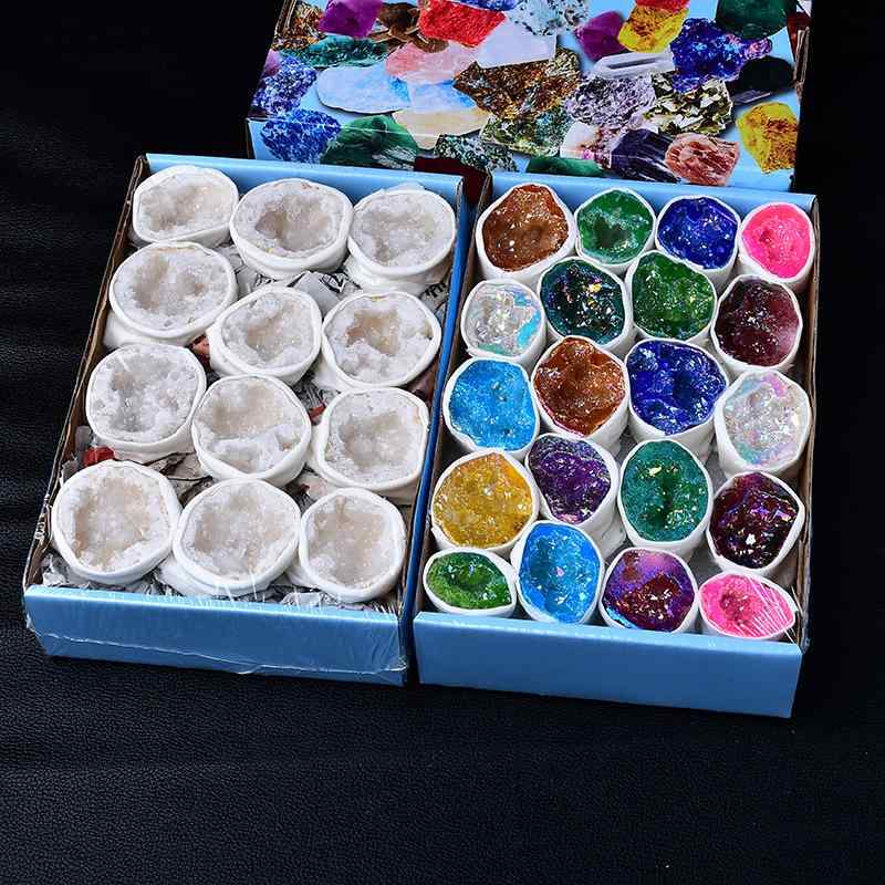 天然石 置物 メキシコ産 天然 白水晶 クラスター ジオード マルチカラーストーン 鉱物 原石 オブジェ ..