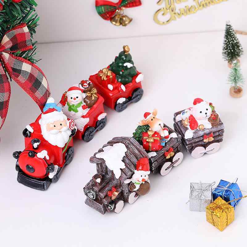 置物 クリスマス サンタクロース ミニ汽車 プレゼント運び 木製ハウス デコレーション 樹脂製 レジン ..
