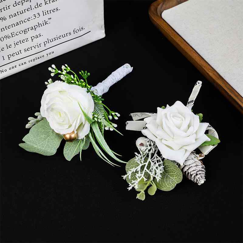 結婚式 コサージュ 新郎 メンズ ブートニア 伴娘 女性用 リストブーケ 洋風 造花 ローズ ウェディング ゲスト パーティー 披露宴 フォーマル