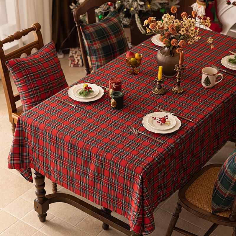 テーブルクロス クリスマス レッド グリーン チェック柄 北欧風 ポリエステル 汚れ防止 ホリデーシーズン リビング ダイニング 食卓カバー デコレーション