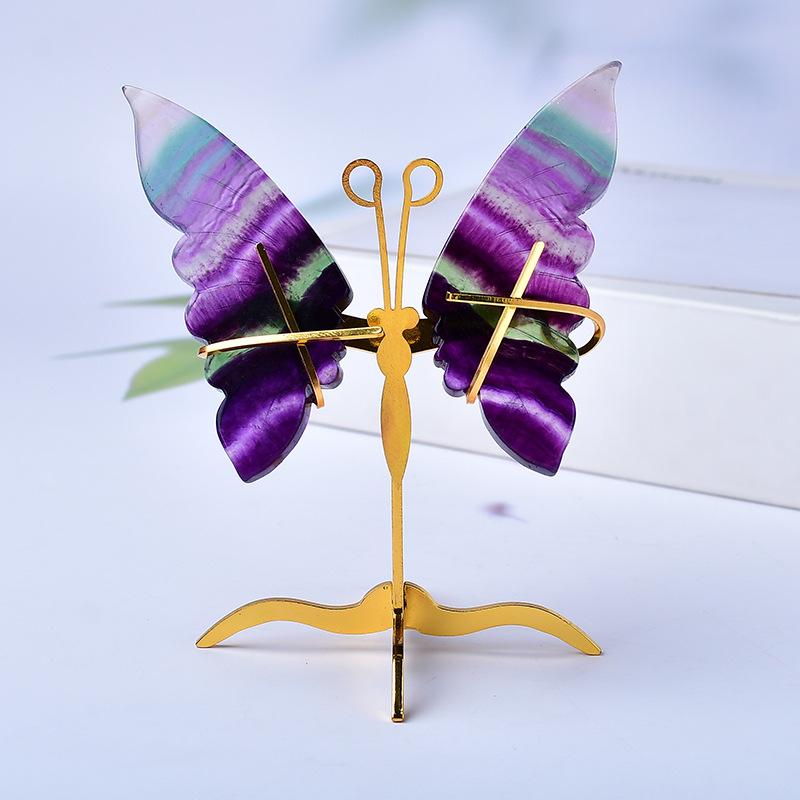 オブジェ 天然水晶 手彫り レインボーフローライト 原石 天使の翼 エンジェルウィング ペア 置物 リビ..