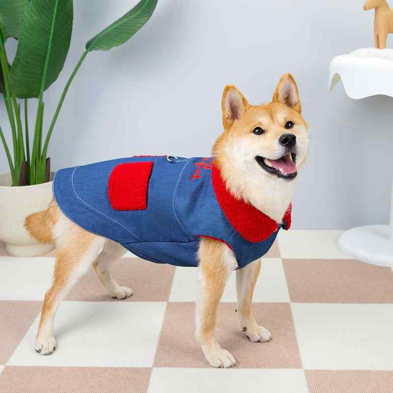 犬服 秋冬 厚手 デニム 保温 あたたかい 防寒 フリース裏地 Dカン付き 柴犬 ハスキー ゴールデンレトリ..