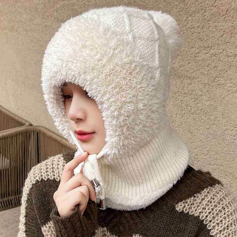 ニット帽 レディース 秋冬 防風 防寒 保温 マスク ネックウォーマー 一体型 おしゃれ 無地 首元保護 アウトドア スポーツ 女性用(x2)