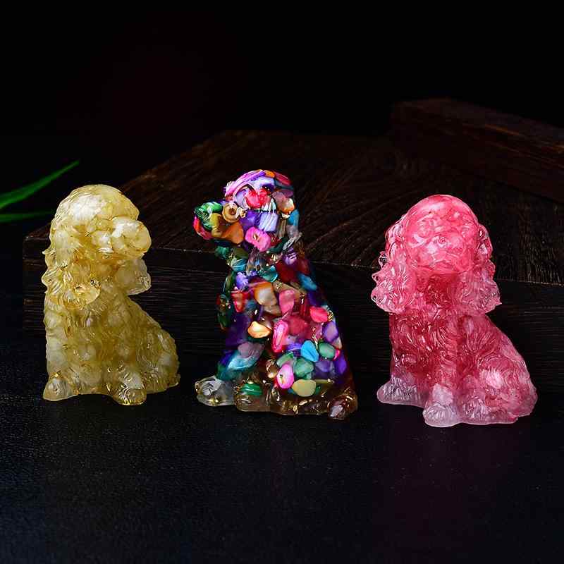 置物 子供 コッカースパニエル 犬 天然水晶 さざれ石 レジン オブジェ インテリア雑貨 リビング 玄関 ..