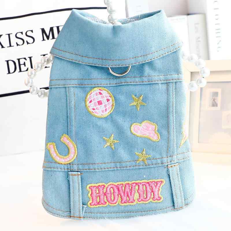 ペット服 小型犬 猫用 リード穴付き デニムジャケット 春秋 アウター おしゃれ レトロ カジュアル ライ..