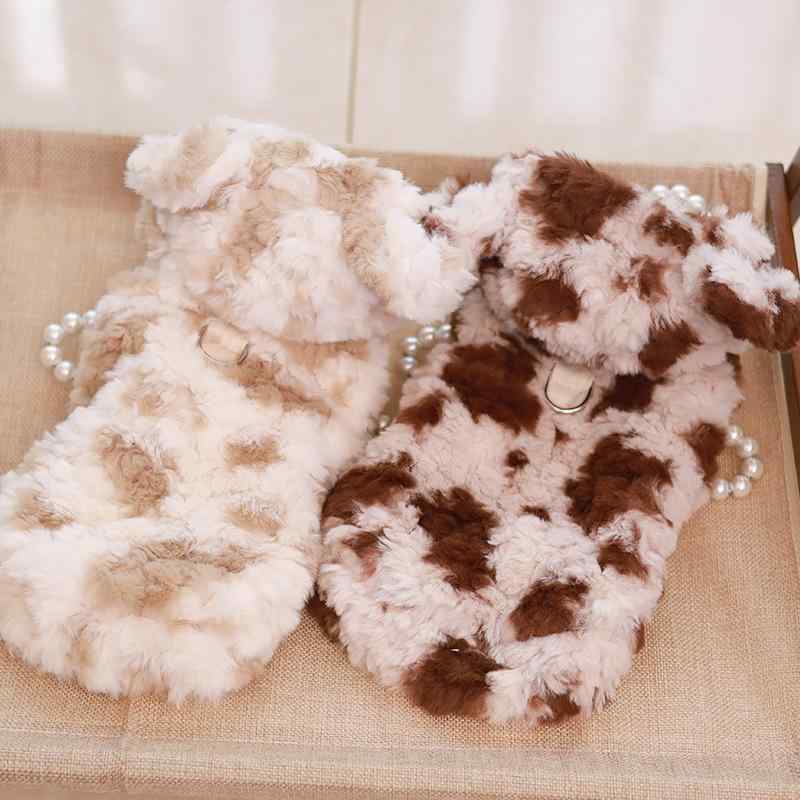 犬服 小型犬 秋冬用 フード付き リード穴付き もこもこ フリース 両耳付き カジュアル おしゃれ 暖かい..