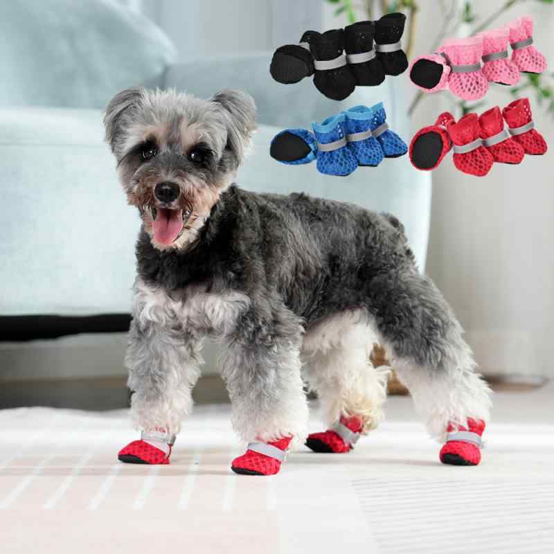 犬用靴 小型犬用 滑り止め 厚底 通気性 メッシュ 反射材 サンダル 布製 春夏 カジュアル ペット用品