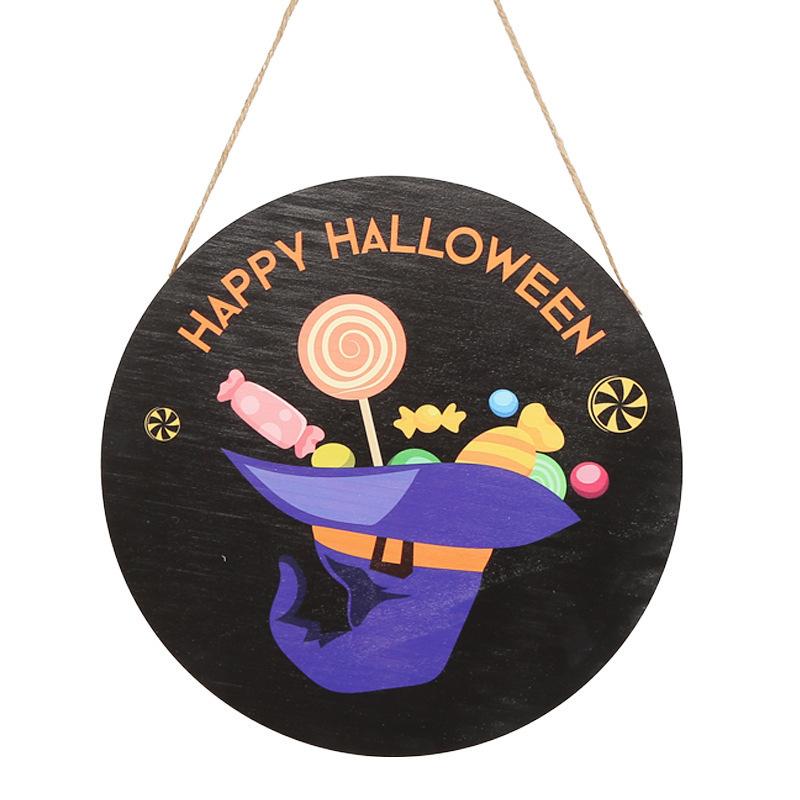 サインプレート ハロウィン 魔女の帽子 キャンディデザイン 黄楊木製 丸型 ウォールデコ インテリア 壁飾り おしゃれな玄関 リビング 店舗装飾 ディスプレイ(x2)
