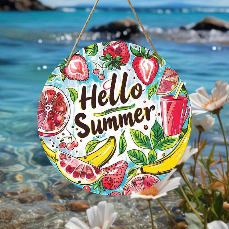 ドアプレート 黄楊木製 夏 フルーツ柄 円形 丸型 モダン おしゃれ 玄関 室内 リビング 壁飾り インテリア 雑貨 装飾品 オーナメント ウェルカムサイン(x2)