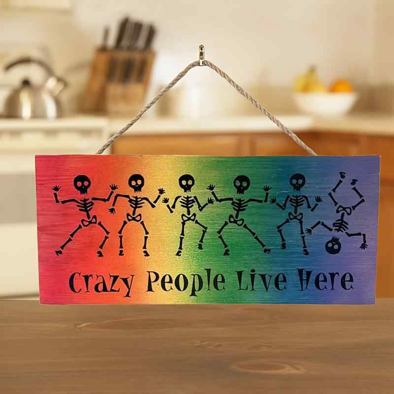 飾りプレート ハロウィン カラフル スカル 骸骨 木製 ウッド おしゃれ 長方形 インテリア 壁掛け(x2)