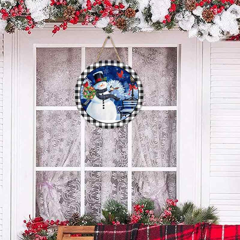 ドアプレート クリスマス 木製 円形 サイン 黄楊木 天然木 オーナメント 玄関 部屋 インテリア ウォールデコレーション おしゃれ かわいい クリスマス雑貨(x2)