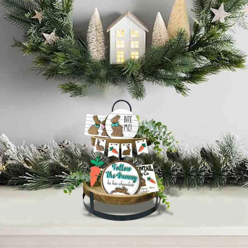 置物 木製 モダン レトロ イースター うさぎ ウサギ イースターエッグ にんじん ニンジン 段飾りトレイ..