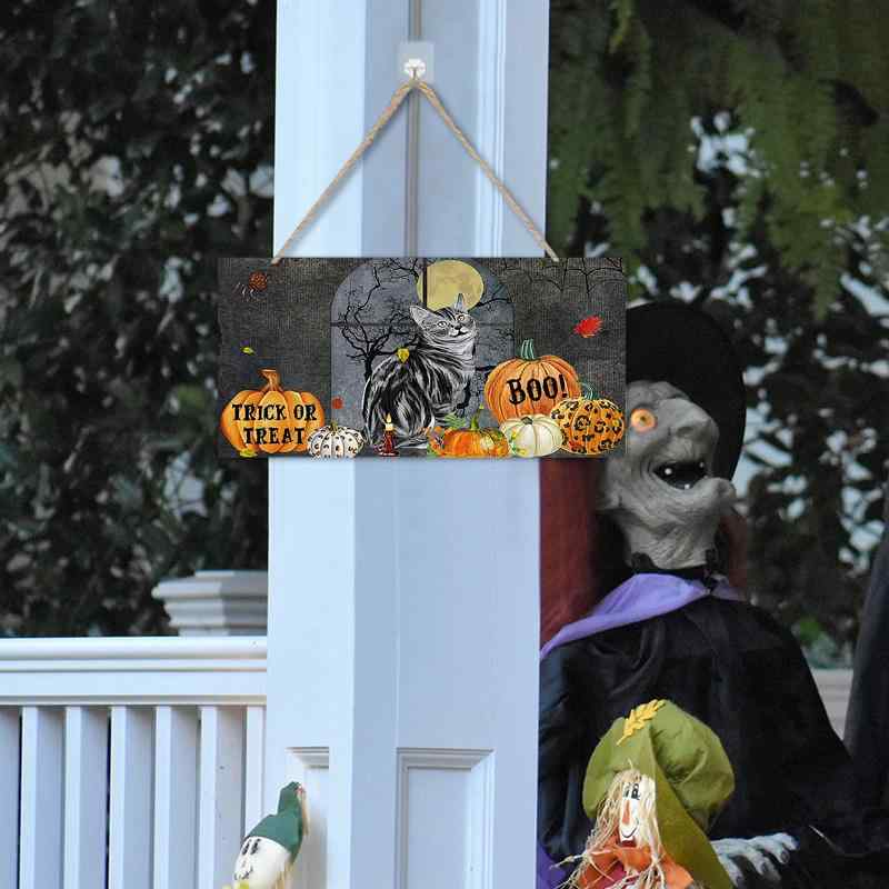 飾り板 ハロウィン 木製 ドアプレート 長方形 サイン モダン シンプル インテリア雑貨 ウォールデコ 玄関飾り おしゃれな壁飾り ツゲの木製(x2)