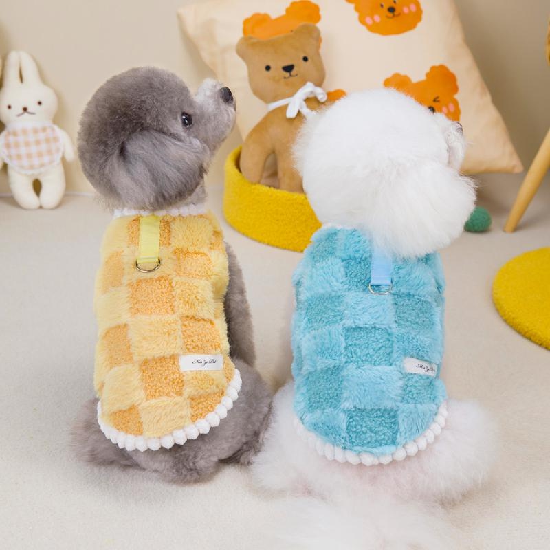 ペットウェア かわいい 犬服 ドッグウェア チェック柄 フリース ベスト 小型犬 中型犬 トイプードル ビ..