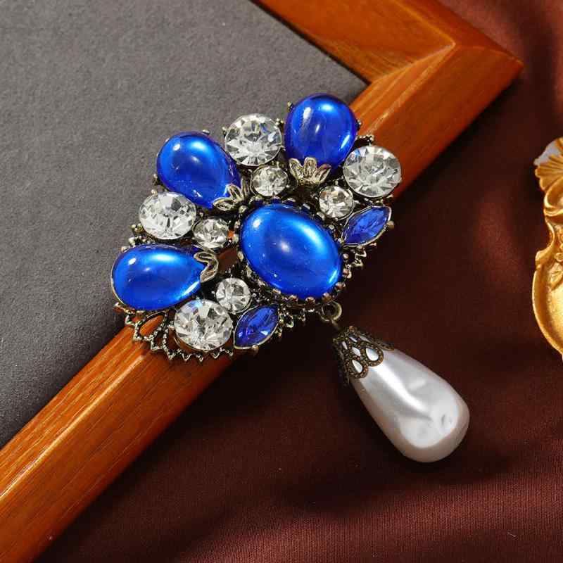 ブローチ ユニセックス レトロ バロック風 パール パール ドロップ ジルコニア 豪華 ゴージャス 大粒 ..
