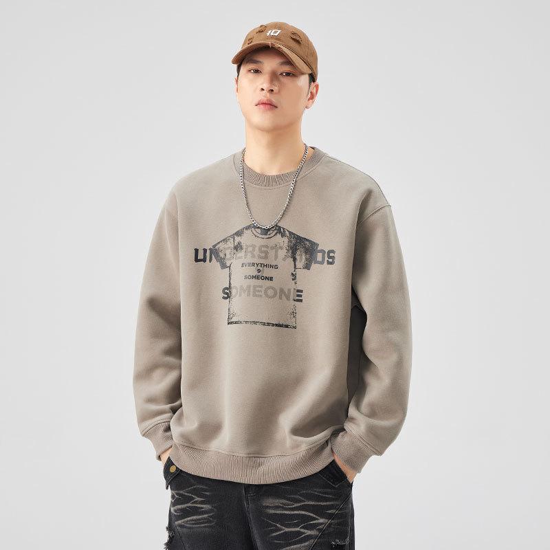 スウェット メンズ 秋 厚手 綿混 ゆったり オーバーサイズ プルオーバー クルーネック 丸首 プリント ロゴ アメカジ ストリート カジュアル 普段着 部屋着 トップス