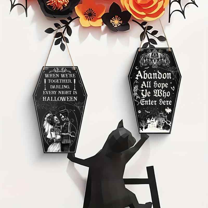 オーナメント 木製 ハロウィン 棺桶 デザイン おしゃれ ユニーク 飾り板 インテリア 装飾 オブジェ プレート 置物 モダン 玄関 リビング 部屋 デコレーション グッズ