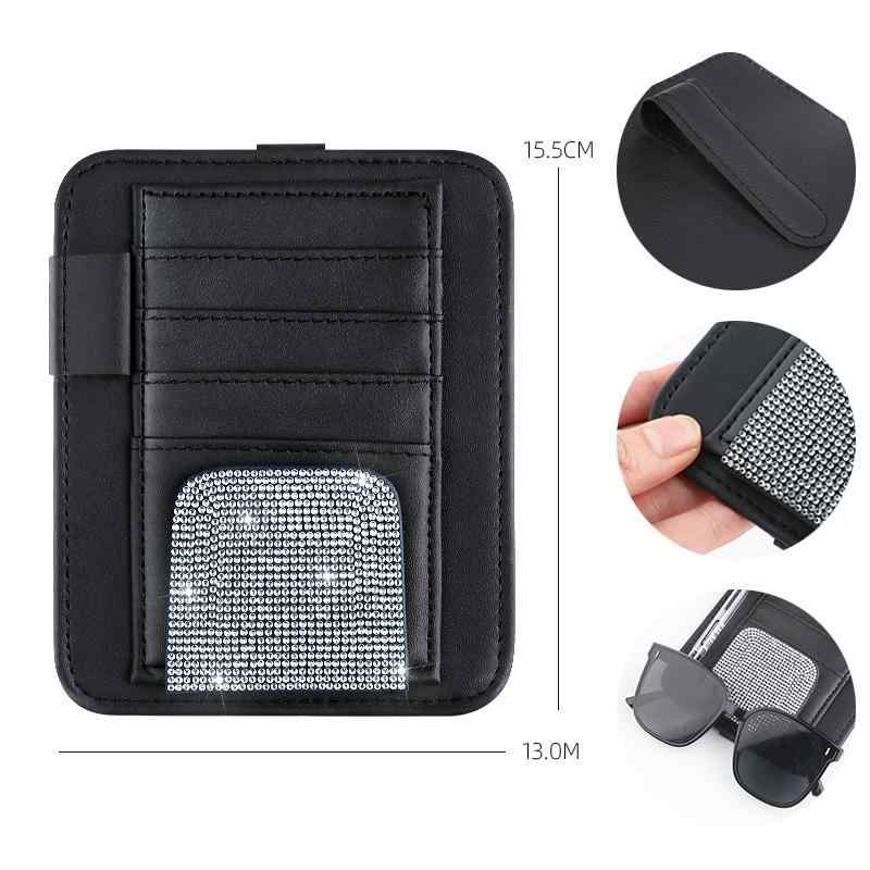 サンバイザー 車載ホルダー 多機能 ラインストーン レディース PUレザー メガネ サングラス クリップ ..