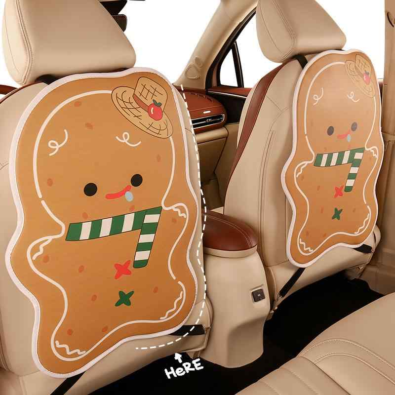 キックガード レディース かわいい 漫画柄 ジンジャーブレッドマン柄 マルチカラー 車用 シート背面保..