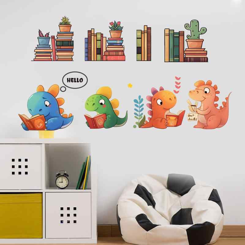 ウォールステッカー 読書 恐竜 かわいい 動物柄 PVC製 粘着式 剥がせる 壁紙シール モダン シンプル イ..