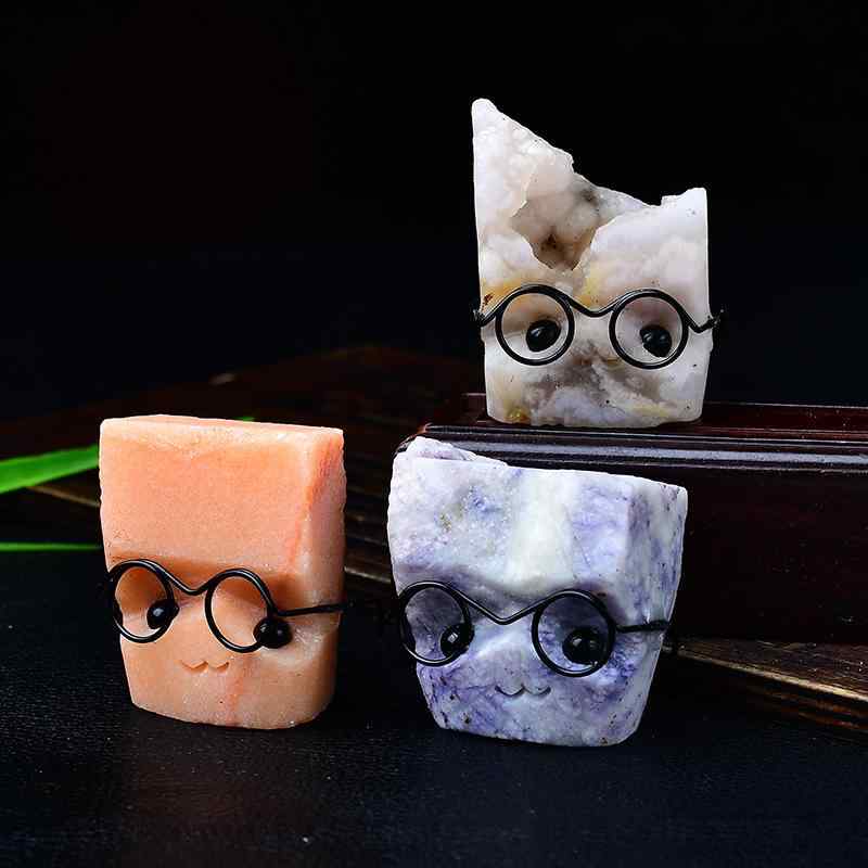 置物 天然 ローズクォーツ 原石彫刻 かわいい 眼鏡デザイン ハリネズミ インテリア雑貨 リビング 玄関 ..
