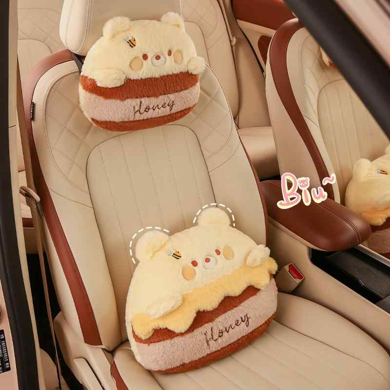 車用 クッション かわいい 動物柄 キャラクター ヘッドレスト ネックピロー 頚椎サポート 腰サポート ..