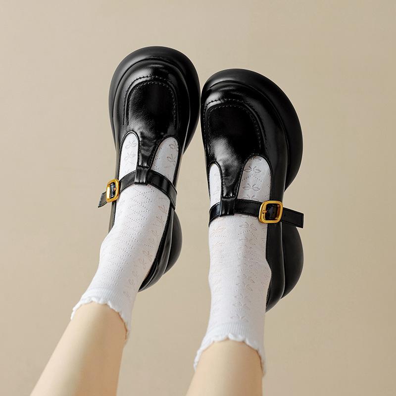 パンプス レディース 厚底 マリージェーンシューズ Tストラップ バックル 太ヒール ラウンドトゥ プラットフォーム PUレザー 普段使い カジュアル スクールスタイル オールシーズン