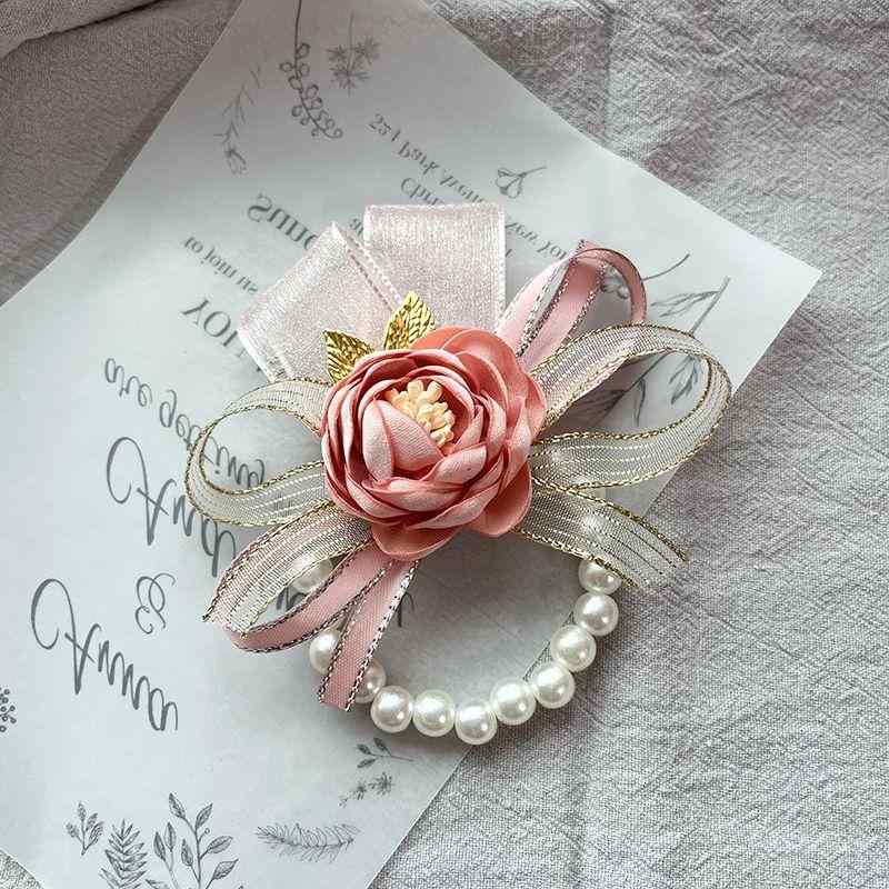 コサージュ ウェディング ブライズメイド リストブーケ ブートニア セット 結婚式 披露宴 二次会 パーティー 淡いピンク シアー エレガント 韓国風 お呼ばれ...