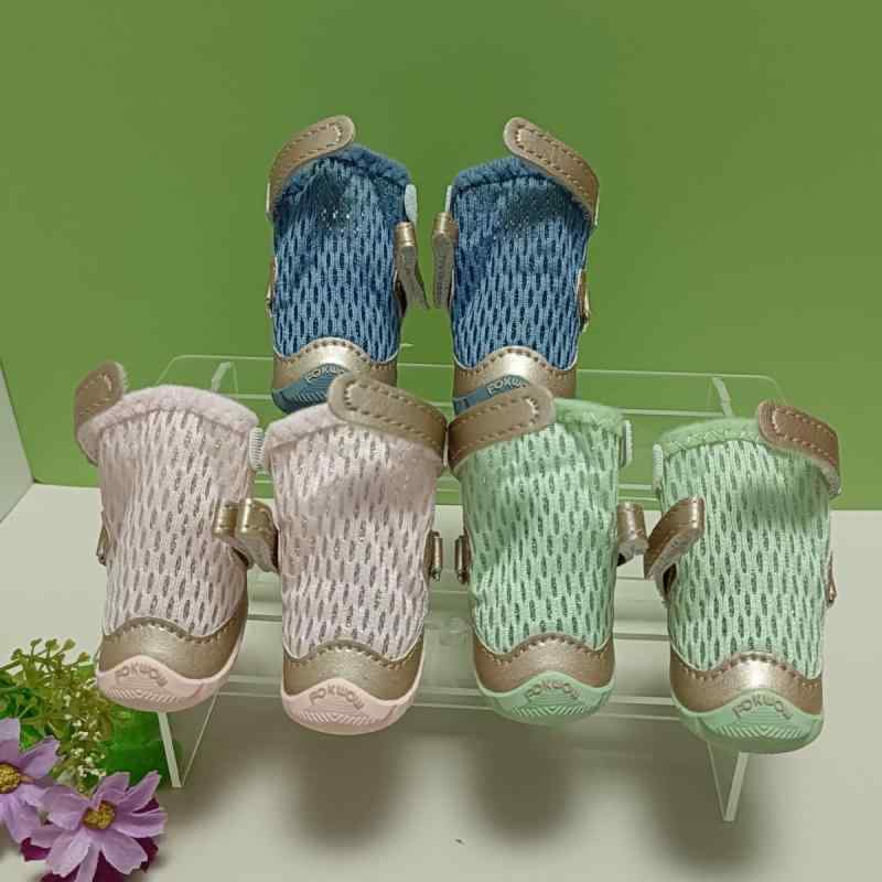 犬用 靴 滑り止め 通気性 メッシュ サンダル 小型犬 中型犬 カジュアル かわいい おしゃれ お散歩 お出かけ 春夏 グレー ブルー グリーン ピンク