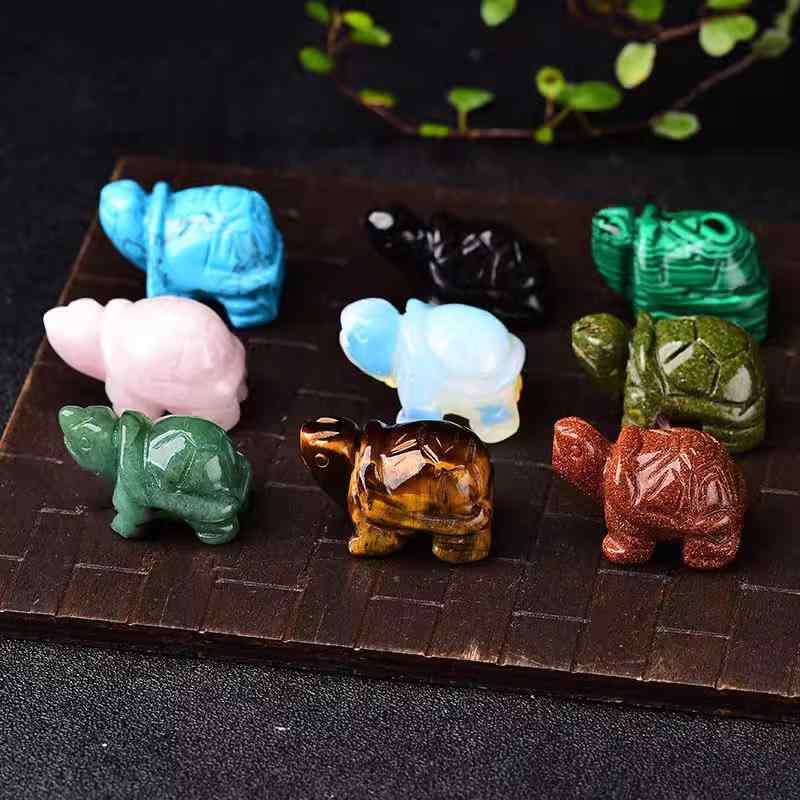 置物 天然石 長寿亀 ローズクォーツ タイガーアイ 水晶 原石 リビング オフィス 玄関 デスク 風水 開運..