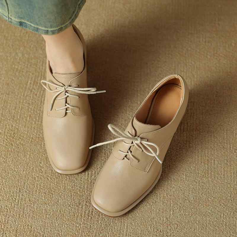 パンプス レディース 大きいサイズ 太ヒール チャンキーヒール スクエアトゥ レースアップ クロスストラップ 本革 牛革 レザー 通勤 オフィス デイリー 普段...