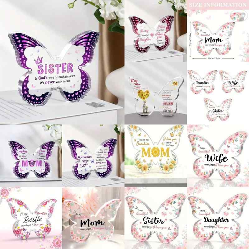 置物 アクリル製 透明 バタフライ型 立体 オフィス用 リビング用 インテリア 卓上 おしゃれ モダン シンプル デザイン オブジェ 飾り(x2)