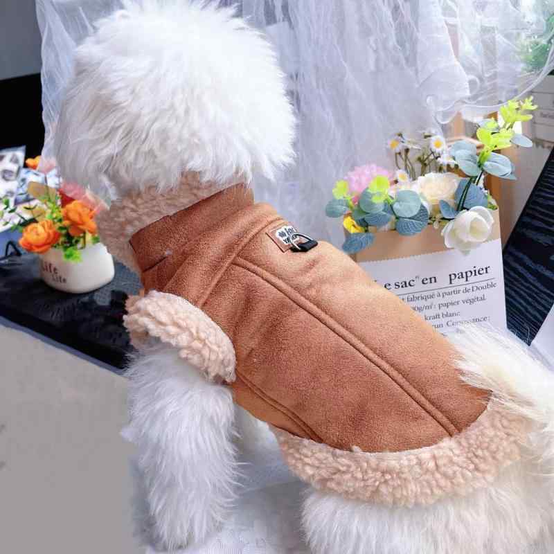 ドッグウェア 犬用 秋冬 裏起毛 厚手 ボア ノースリーブ PUレザーベスト ブリットスタイル ファスナー..