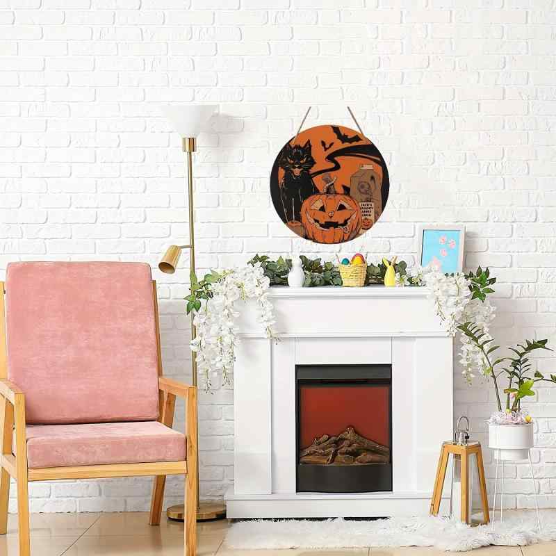 ドアプレート ハロウィン 木製 円形 玄関 リビング 飾り おしゃれ かわいい ユニーク インテリア オーナメント サイン モダン シンプル デザイン雑貨(x2)