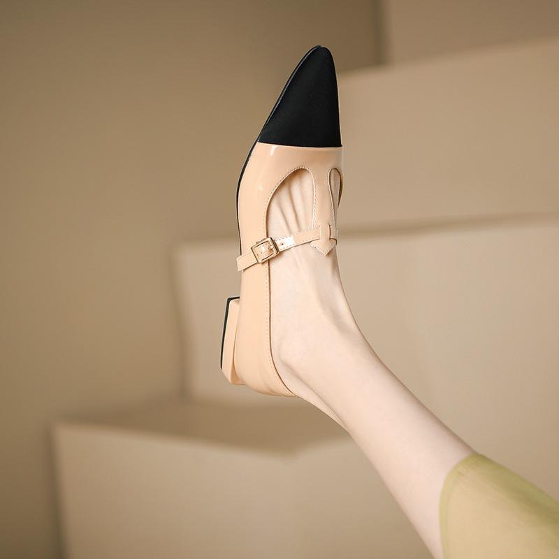 マリージェーンシューズ レディース 大きいサイズ 33号から43号対応 ローヒール 太ヒール 浅口 Tストラップ ポインテッドトゥ パンプス 合皮 レトロ クラシカル 通勤 デイリー