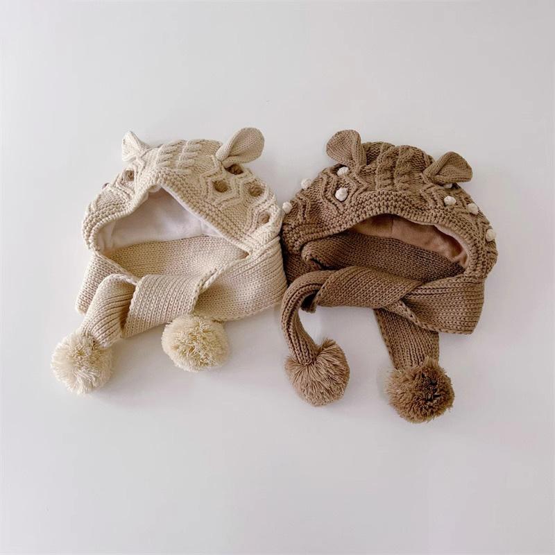 ニット帽 キッズ 男の子 女の子 フリース裏地 暖かい 防寒 耳当て付き ネックウォーマー一体型 首まで..