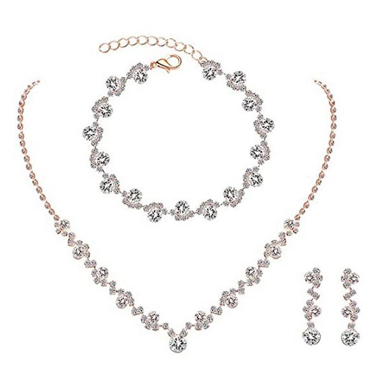 アクセサリーセット レディース 3点セット ネックレス イヤリング ブレスレット ラインストーン フルストーン ジルコニア 爪留め 上品 ..